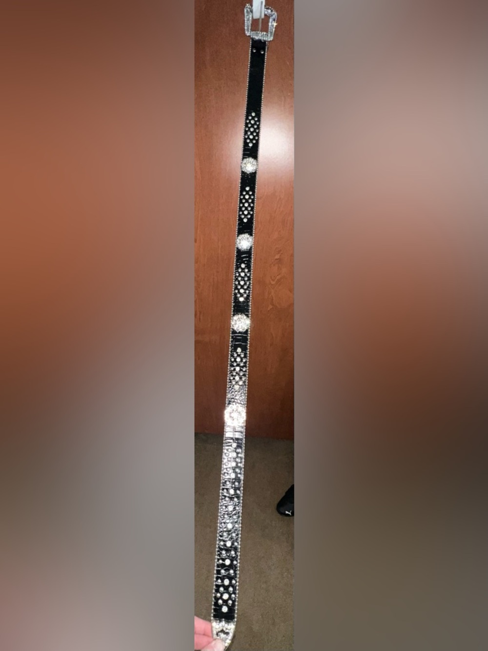 Rhinestone-Embellished Black Western Belt with Silver Buckle - Picture 7 of 9